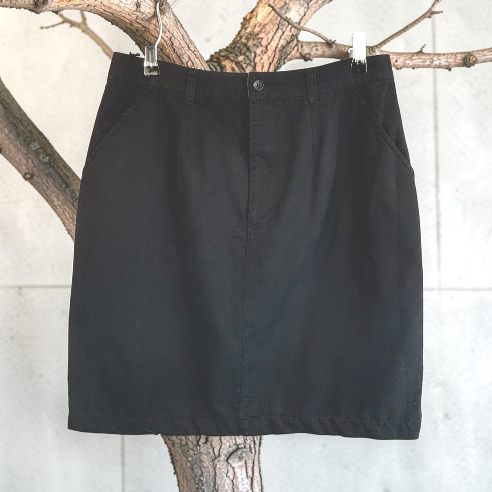 Minimalist Vintage Skirt LL Bean 14 Black 100% Cotton Chino Pencil Preppy Twill